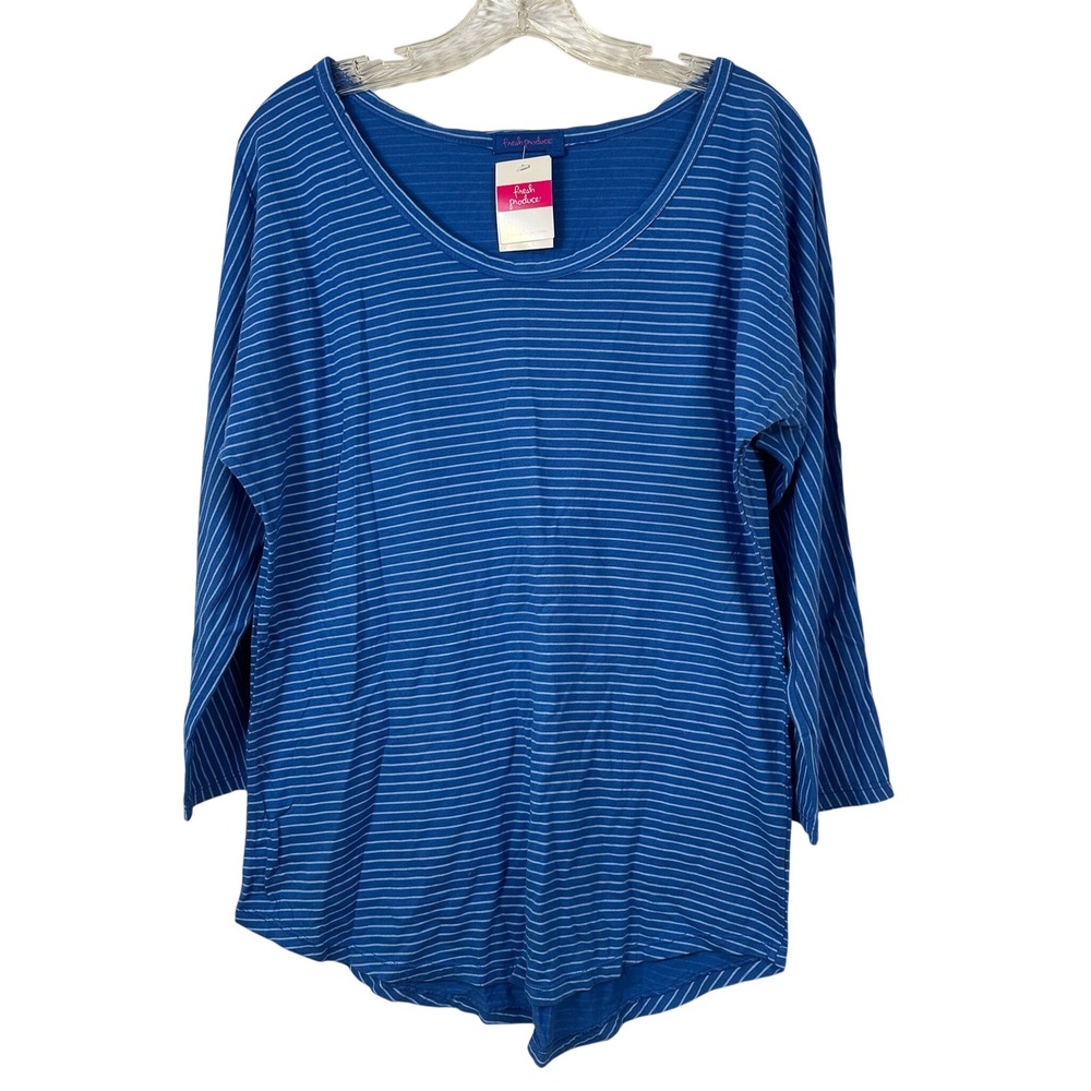 Fresh Produce Womens Blue Pinstripe Sweet Scoop T 3/4 Sleeve Top Medium